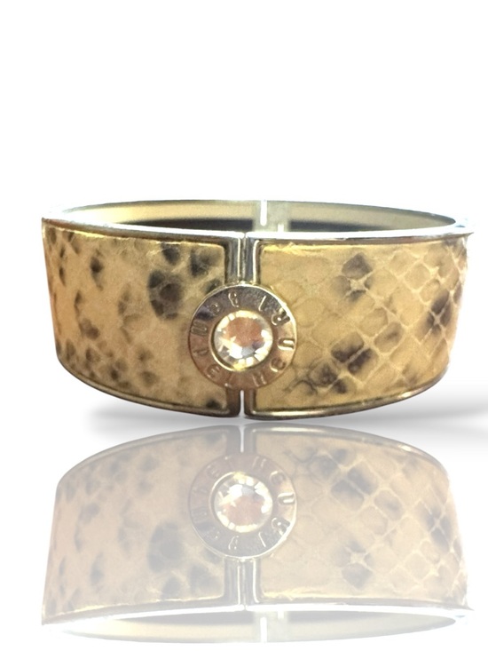 henri bendel Jewelry - Henri Bendel Silver Toned Python Leather & Enamel Bangle with Crystal Medallion